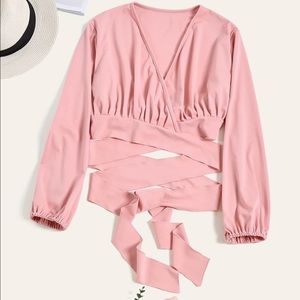 pink tie up blouse